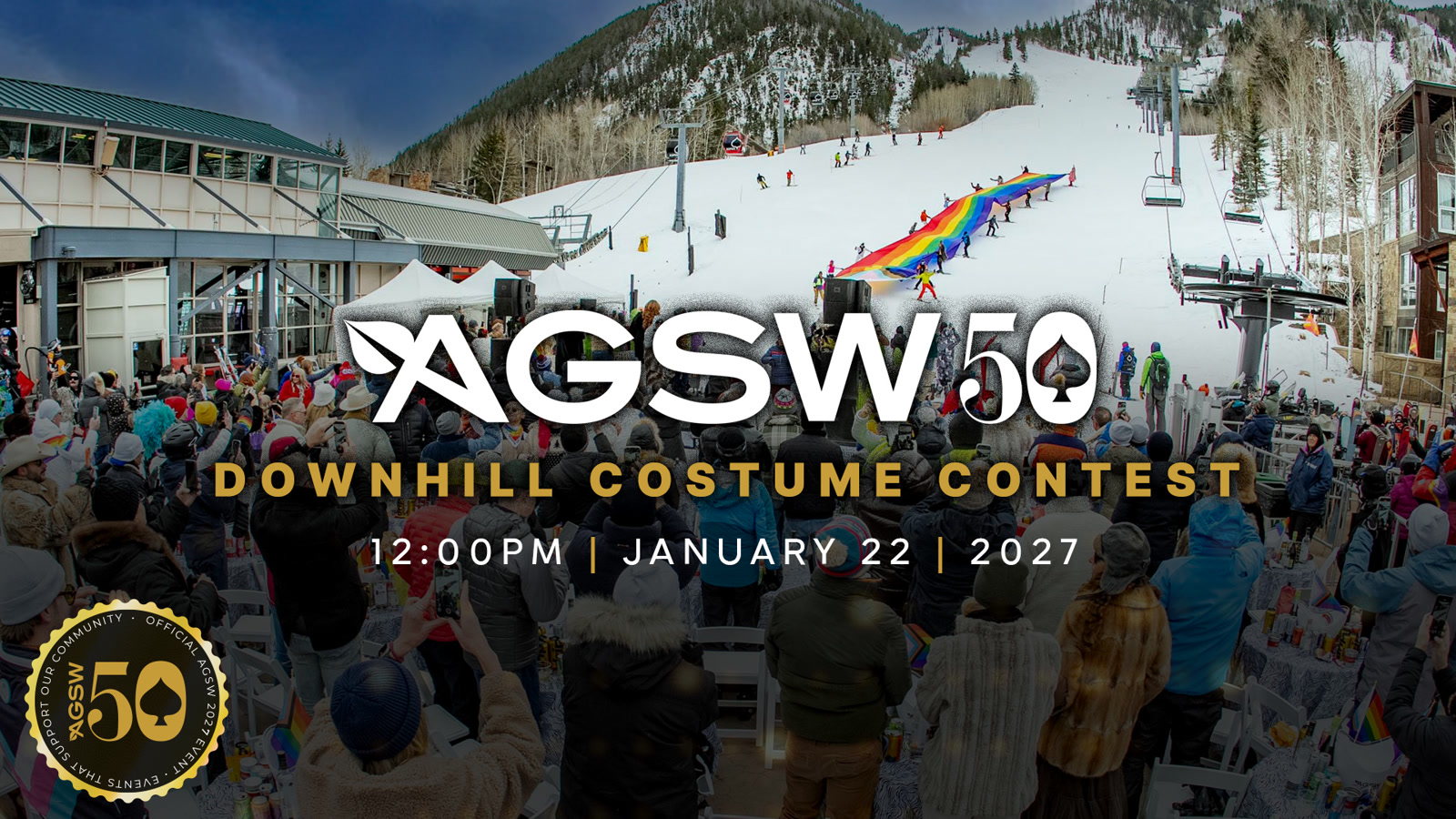 Aspen Gay Ski Week 2027: Downhill Costume Contest — Aspen Mountain poster or cover