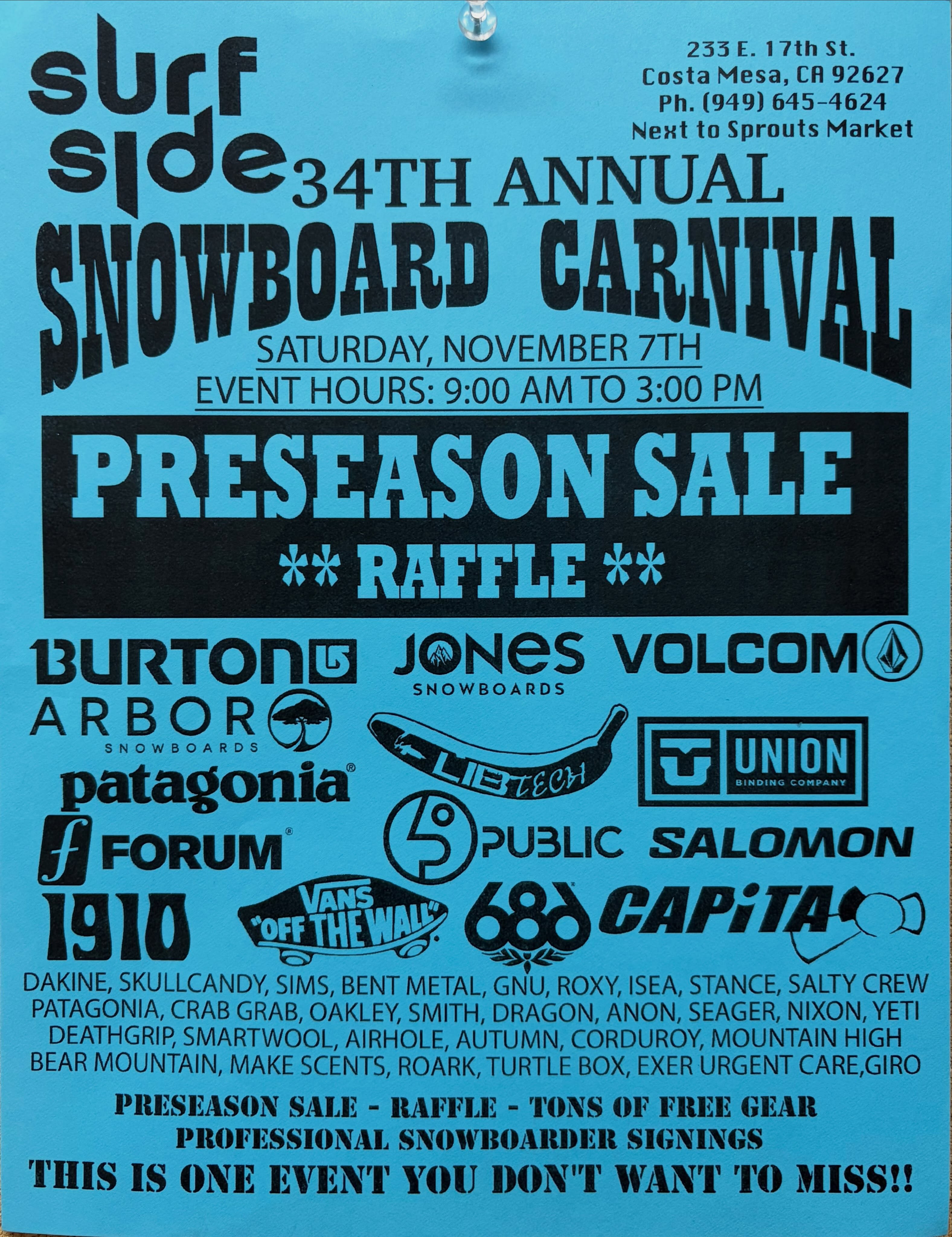 Surfside Sports 34th Annual Snowboard Carnival poster or cover