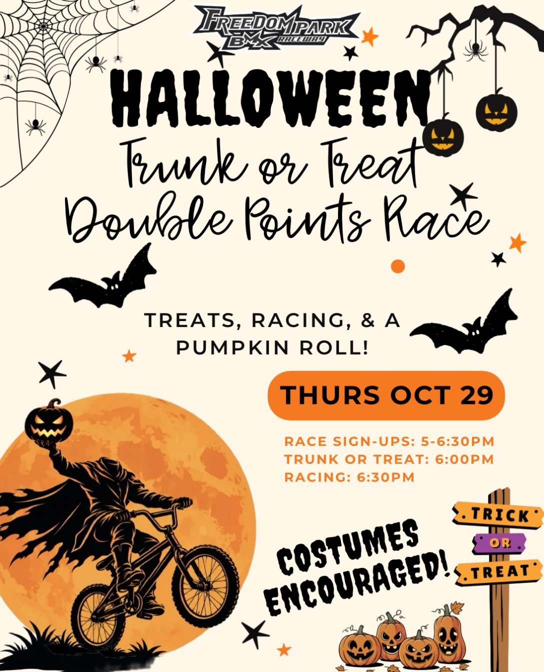 Freedom Park BMX — Halloween Double Points Race & Trunk or Treat — October 29, 2026 poster or cover