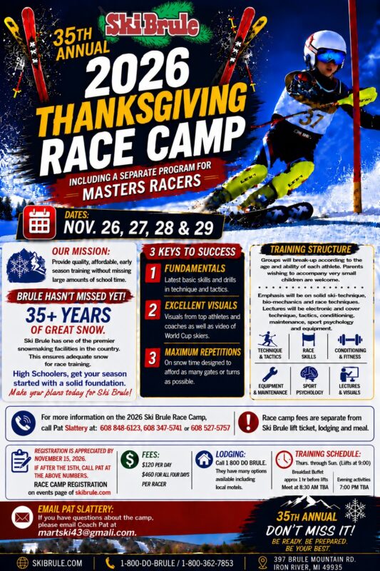 Ski Brule Thanksgiving Race Camp 2026 poster or cover