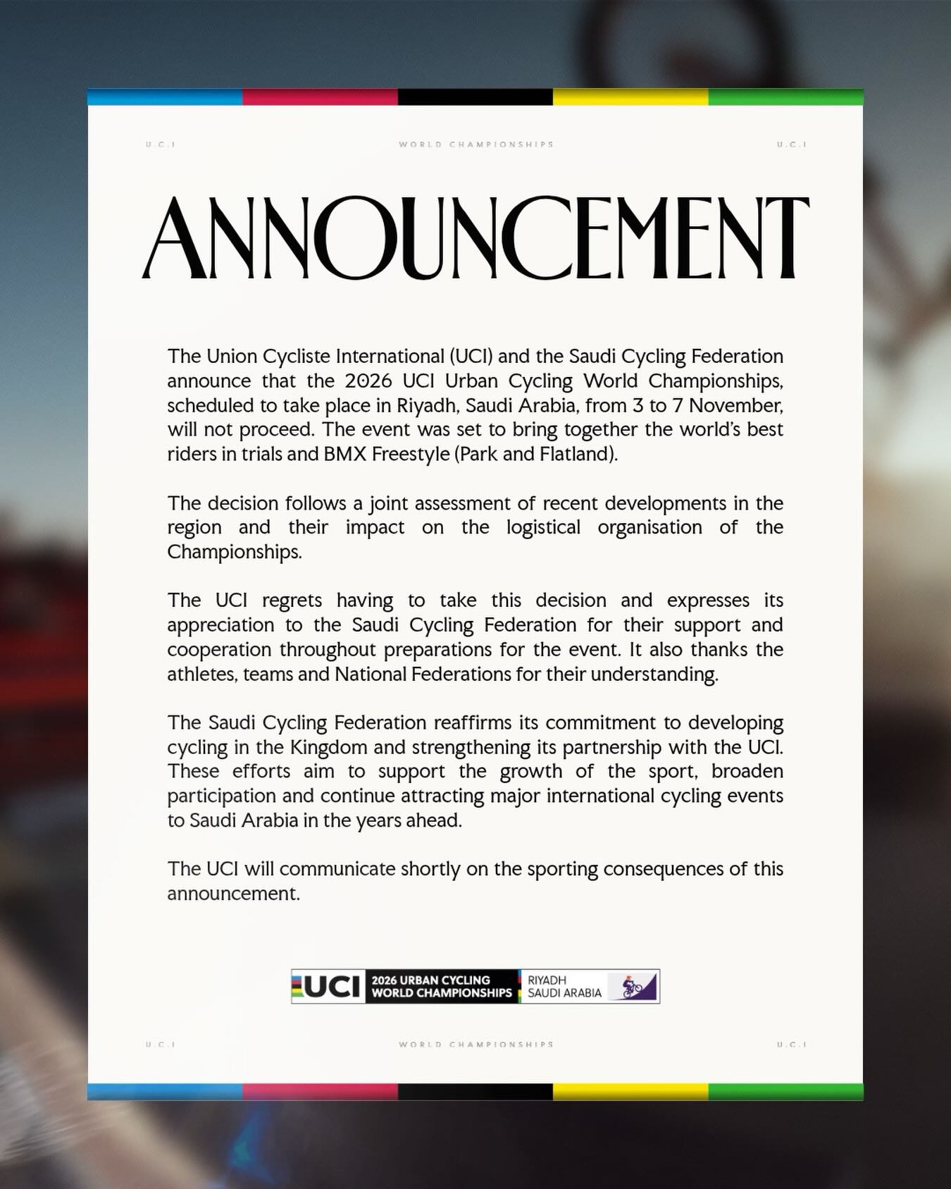 2026 UCI Urban Cycling World Championships - BMX Freestyle poster or cover