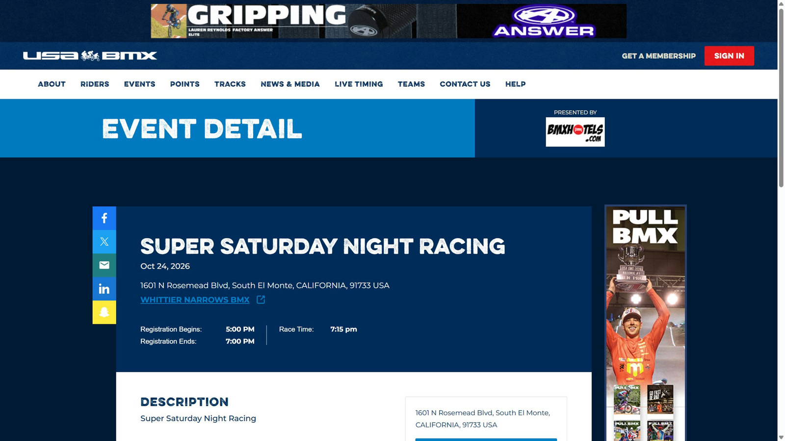 Whittier Narrows BMX Super Saturday Night Racing — October 24, 2026 poster or cover