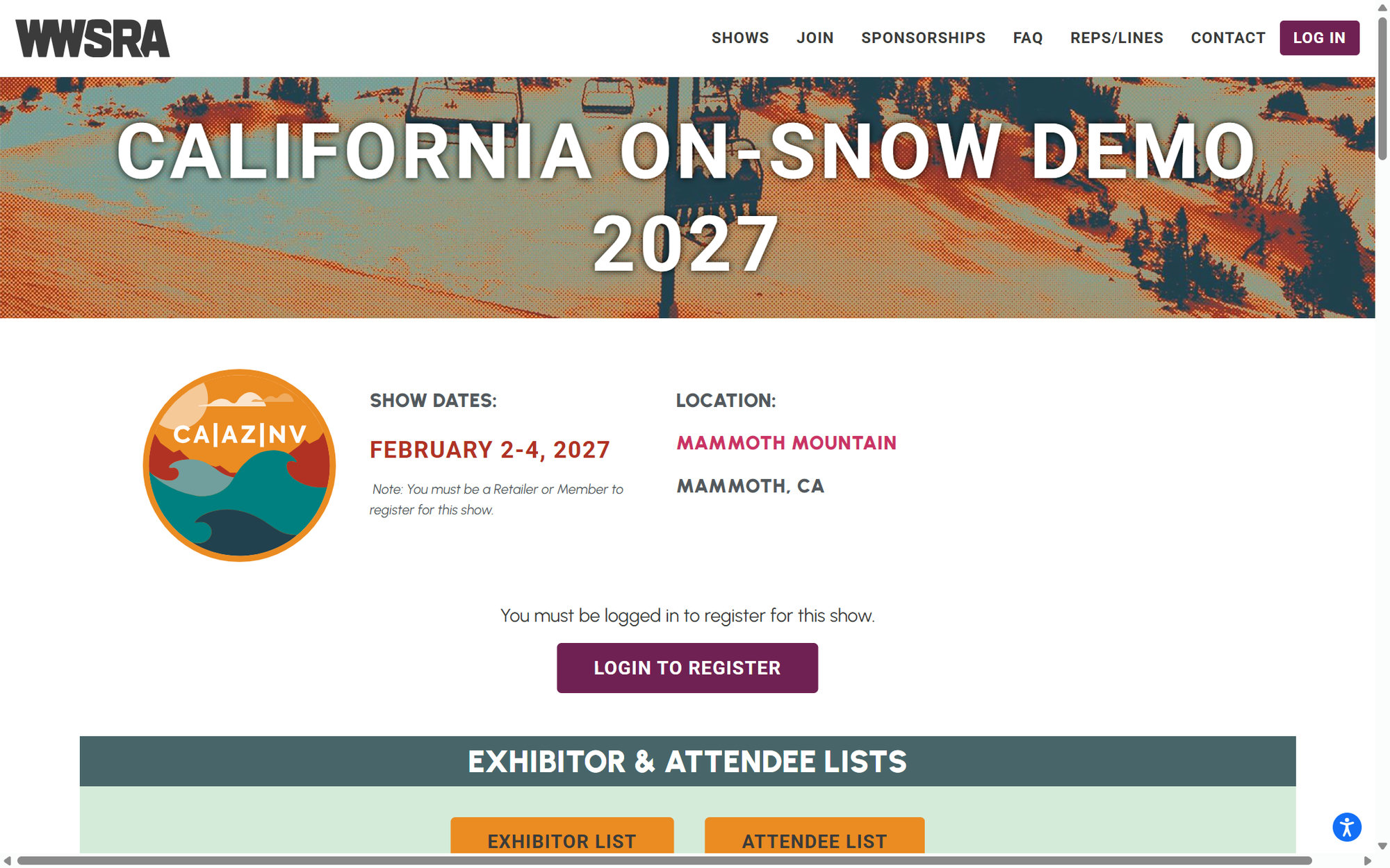 WWSRA California On-Snow Demo at Mammoth Mountain 2027 poster or cover