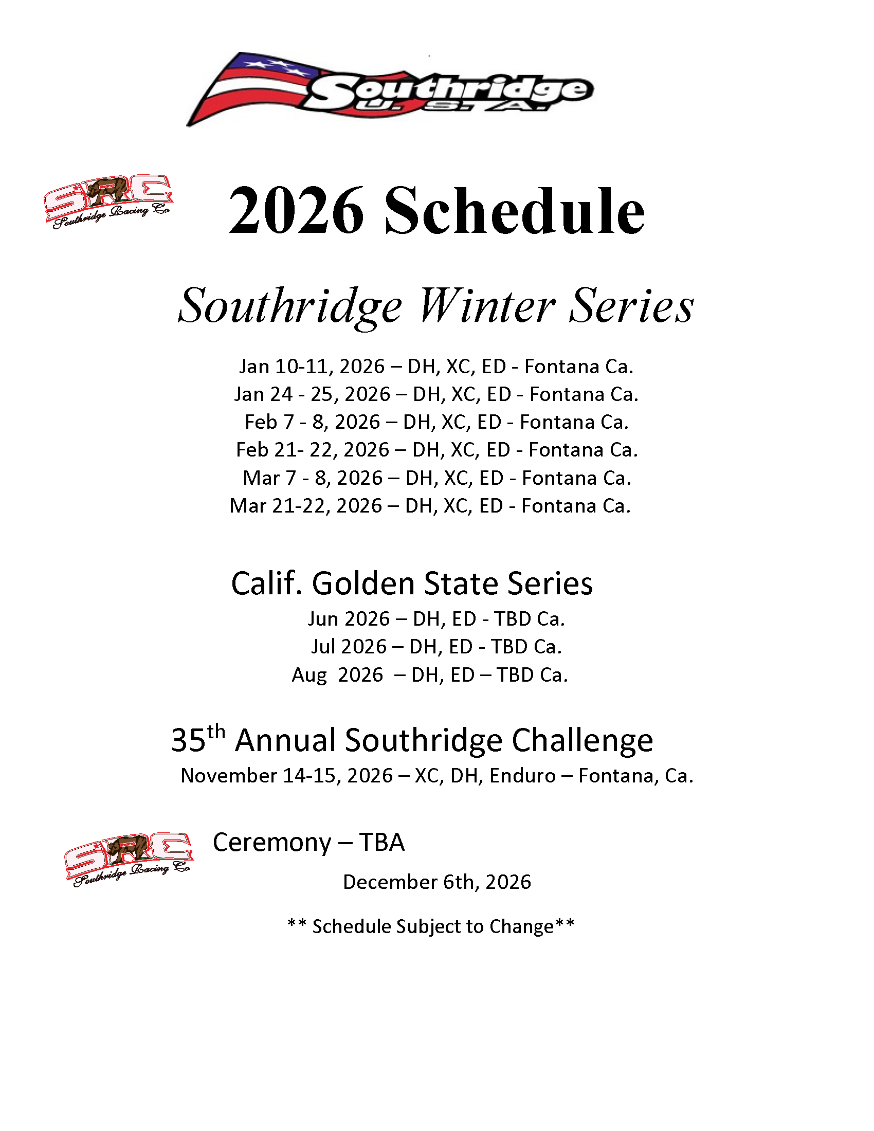 35th Annual Southridge Challenge — Fontana 2026 poster or cover
